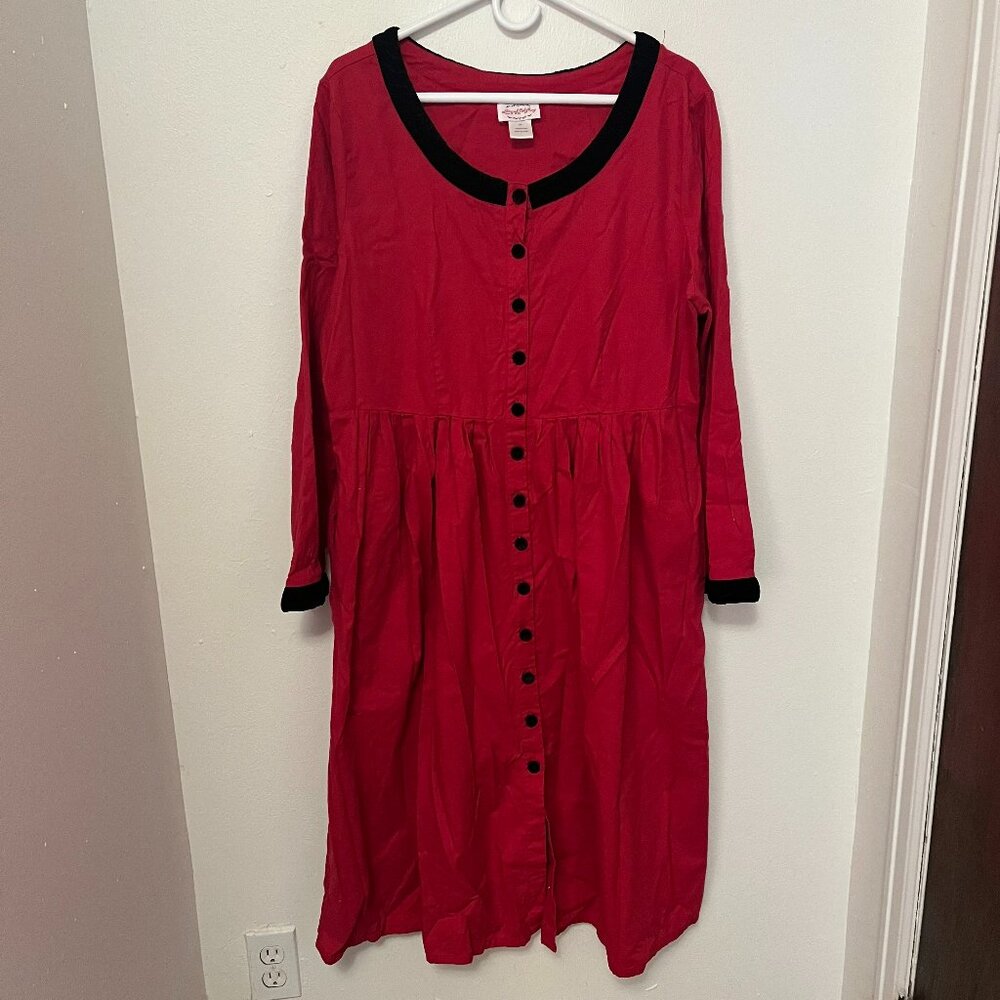 Lanz of Salzburg Dress Red with Black Velvet Trim & Buttons Size 1X